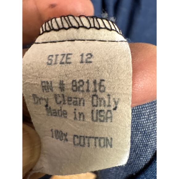 Ronnie Heller Vintage Denim Midi Dress Plaid Collar Wrap Button Blue Size 12 - Picture 8 of 8